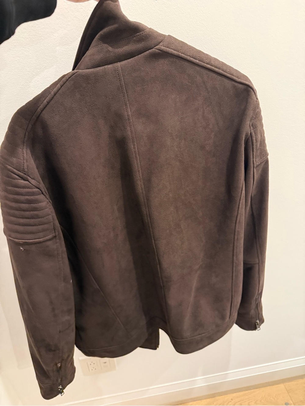 Express Men's Dark Brown Suede Bomber Jacket - Picture 3 of 3